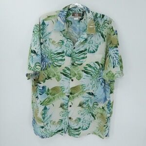 Kalaheo Hawaiian Shirt Mens 2XL Green Tropical‎ Floral Palm Resort Vacation USA